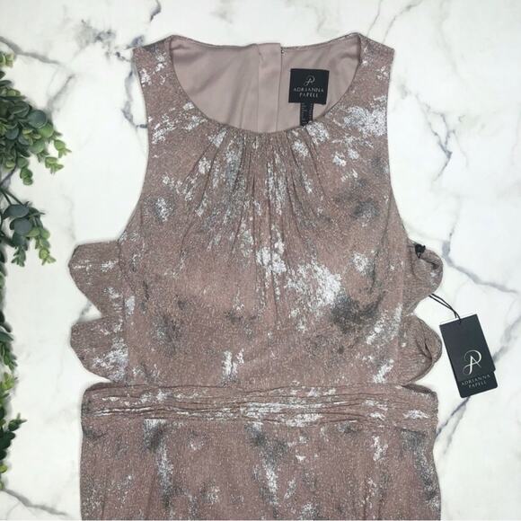 Women’s Formal Dress Size 14 Adrianna Papell Blush Pink Metallic Evening Gown - Picture 4 of 11